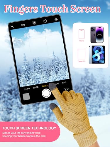 JaGely 8 Pieces Women Winter Hats and Gloves Set Women Warm Touchscreen Knitted Lined Gloves Winter Beanies - color: Grey, Turmeric, White, Maroon