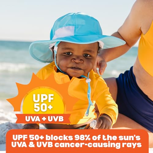 SwimZip UPF 50 Kids' Wide Brim Sun Hat, Sun Protection Hat - Baby & Toddler - color: Aqua, size: 8-14 Years