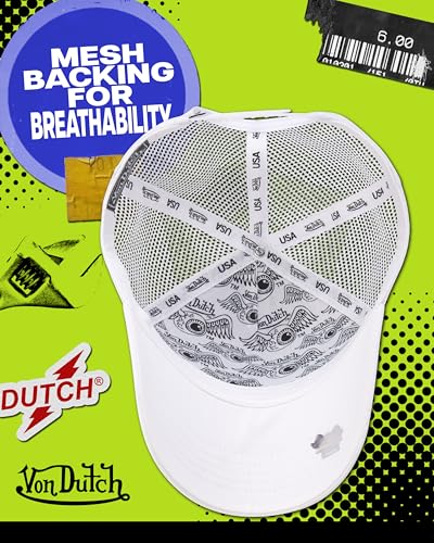 Von Dutch Unisex Trucker Hat, Colorblock, Mesh Back, Curved Bill, Snapback - color: Summit White