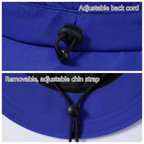 UPF 50+ Bucket Sun Hat with Laser Perforated Mesh Cooling Adjustable Breathable Lightweight for Outdoor Men Women - color: Khaki & Royal Blue
