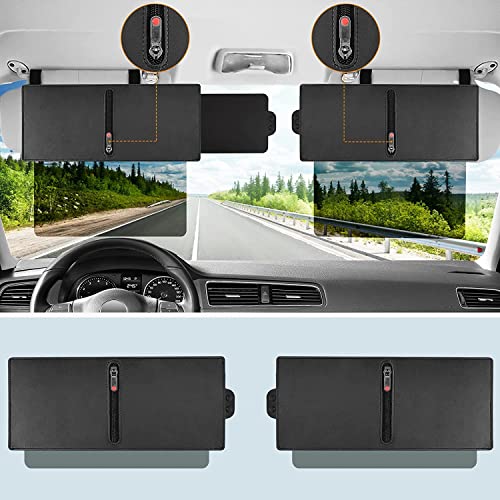 Veharvim 2 Pack Sun Visor Extender for Car with Zipper Slider (Driver + Passenger Side), Upgraded UV400 Car Sun Visor Extension with PC Lens and Side Sunshade, Anti-Glare, UV-Filtering - size: (Driver + Passenger) Side