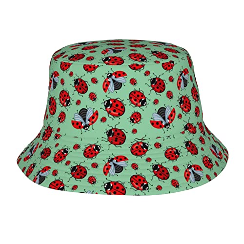 Bucket Hat for Men Women,Packable Printed Fashion Sun Hats,Fisherman Outdoor Summer Travel Hiking Beach Caps - color: Red Ladybugs
