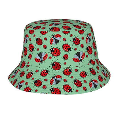 Bucket Hat for Men Women,Packable Printed Fashion Sun Hats,Fisherman Outdoor Summer Travel Hiking Beach Caps - color: Red Ladybugs