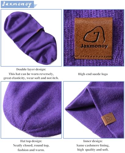 jaxmonoy Slouchy Knit Beanies Winter Hats for Women Men Soft Warm Reversible Slouch Cuffed Skull Knitted Beanie Cap - color: Purple