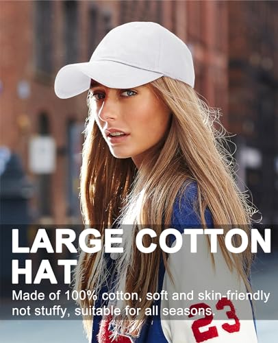 Oversize XXL Baseball Cap for Big Heads 23.6"-25.6", Extra Large Cotton Baseball Hat, Plus Size Unstructured Dad Hats - color: Cotton - White