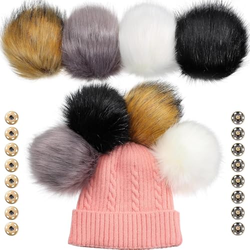 Juinte 4 Pcs 6 Inch Large Fur Pom Pom Balls for Hats, Classic Color - color: Classic Color