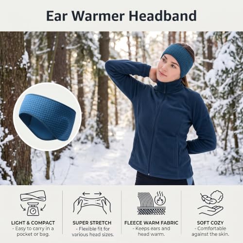 LONGLONG 2 Pack Lightweight Ear Warmers Windproof Headband for Women Men - color: Black+navy