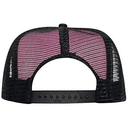 OTTO Neon Polyester Foam Front 5 Panel High Crown Mesh Back Trucker Hat - color: Blk/N.pnk/Blk