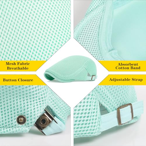 meioro Mens Breathable Mesh Summer Hat Adjustable Flat Cap Newsboy Beret Ivy Cap Irish Cabbie Fishing Hats - color: Mint Green