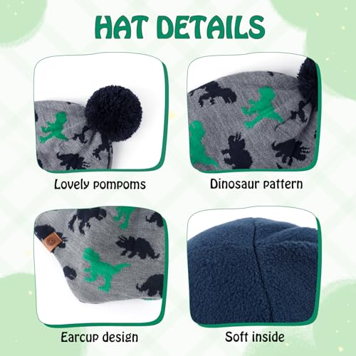 Duoyeree Kids Beanie Dinosaur Pom Pom Knit Winter Hat Fleece Lined for 1-7T - color: Dinosaur, size: 2-4T