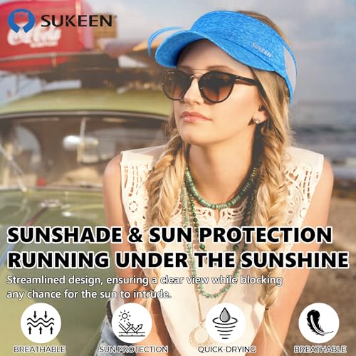 Sukeen Sports Sun Visor Men Women Lightweight Portable Cooling Stretchy Visor Hat for Running, Golf, Daily Wear - color: Light Blue