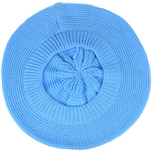 BYOS Chic French Style Lightweight Soft Slouchy Knit Beret Beanie Hat in Solid - color: 2-pack Sky Blue & Black
