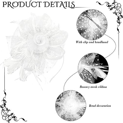 Yaomiao 5 Pcs 1920s Tea Party Accessories Fascinator Hat Gloves - color: White
