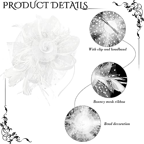 Yaomiao 5 Pcs 1920s Tea Party Accessories Fascinator Hat Gloves - color: White