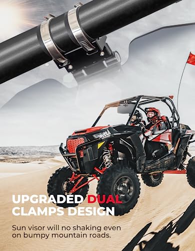 KEMIMOTO Anti-Glare UTV Sun Visor Fit 1.5-2" Roll Bars UTV Sun Shade Fit for Windshield Compatible with Polaris RZR 1000 XP Ranger General Can am Defender X3 Pioneer - size: 15.4 x 6.9 inches