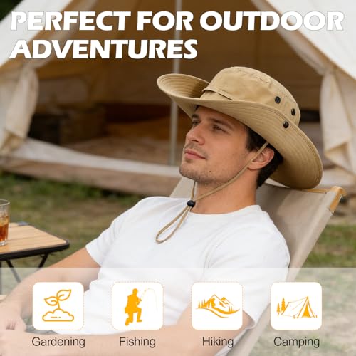 XL/XXL Oversized Sun Hat for Men Women, UPF 50+ Wide Brim Bucket Hat - color: Light Khaki, size: Medium-Large