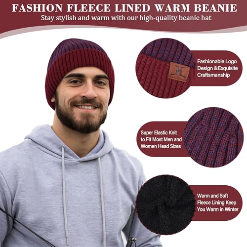 FZ FANTASTIC ZONE Mens Winter Beanie Hat and Scarf Touchscreen Gloves Sets - color: Wine Red