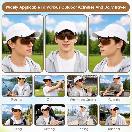 DEECOZY Outdoor Polarized Sunglasses, Fishing Cycling Traveling Flip Cover UV Protection Sunglasses That Can Clip on the Cap - color: Brown