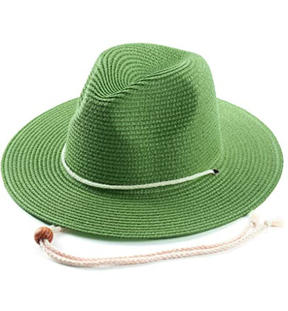 Women Straw Fedora Hat Summer Panama Beach Sun Hats UV UPF50+ Cap - color: Green