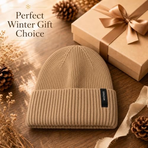 Beanie for Men Women Winter Ribbed Knit Hat Warm Cuffed Skull Cap - color: Beige