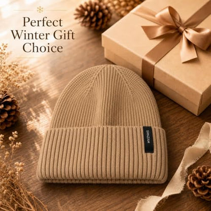 Beanie for Men Women Winter Ribbed Knit Hat Warm Cuffed Skull Cap - color: Beige