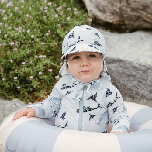 JAN & JUL Baby Sun-Hat with Neck Flap for Swimming - color: Whale Play, size: 0-3 Months