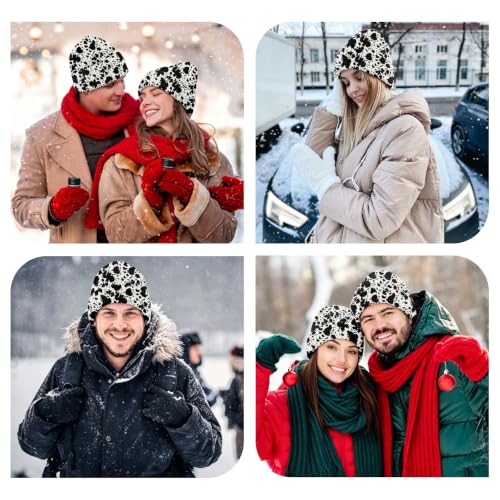 Beanie Knit Hat Winter Unisex Cuffed Beanies Skull Cap Warm Double Layer Thick Acrylic Cute for Girls Women Men - color: Cowhide