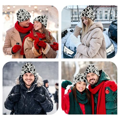 Beanie Knit Hat Winter Unisex Cuffed Beanies Skull Cap Warm Double Layer Thick Acrylic Cute for Girls Women Men - color: Cowhide