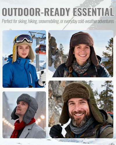 CLAPE Women Waterproof Warm Winter Hat, Soft Faux Fur Trapper Hat w/Ear Flaps, Men Outdoor Hunting Ushanka Russian Hats - color: Pl2411-khaki
