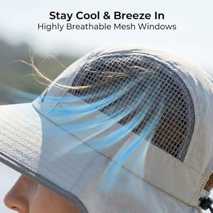 UV Sun Protection Hat Women Foldable Neck Flap Wide Brim Fishing Hat with Ponytail Hole for Women - color: Rock Gray2