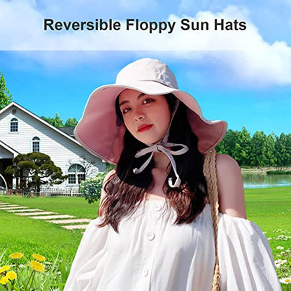 HUAMULAN Women Summer Vacation Wide Brim Sun Hat Reversible Fishing Hats - color: M0004-fense