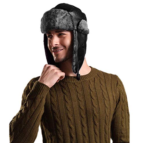 Lukitty Trapper Warm Russian Trooper Hat Winter Skiing Cap Women Men Windproof - color: Z-black
