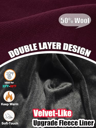 ROYBENS Warm Wool Beanie for Men Women, Thick Fleece Lined Knit Winter Hat - color: 1pcs-wine Red