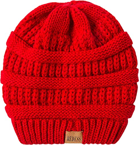 REDESS Slouchy Beanie Hat for Men and Women Winter Warm Knit Hat Chunky Soft Oversized Cable Cap - color: B6 Red