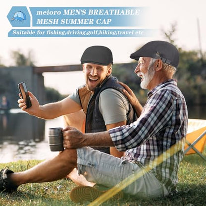 meioro Mens Breathable Mesh Summer Hat Adjustable Flat Cap Newsboy Beret Ivy Cap Irish Cabbie Fishing Hats - color: Darkgrey