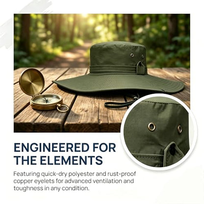 Sun Fishing Hat for Men UPF 50+ Wide Brim Boonie Hats for Summer - color: Army Green
