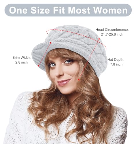 YSense 2 Pack Womens Winter Hats Warm Knit Beanie with Visor - color: Light Grey Beige