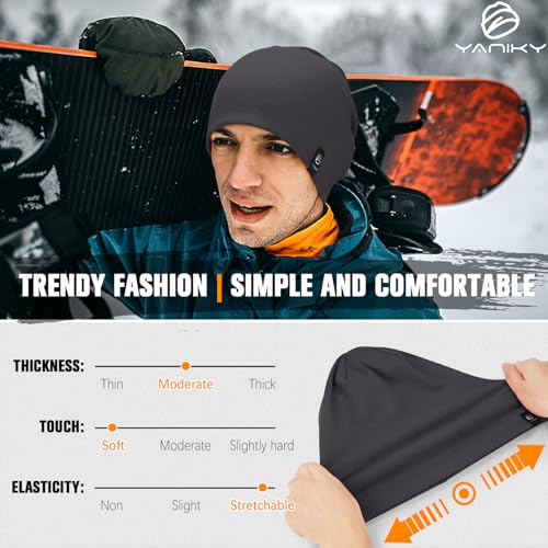 YANIKY Slouchy Beanie for Women, Mens Soft Cotton Beanie Hat, Double Layer Windproof Skull Cap for All Seasons - color: Dark Grey