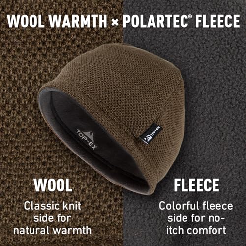 TOP-EX PolarWool™ Wool Beanie Hat for Men Women Fleece Lined Skull Cap Winter Knit Hat Watch Caps Reversible & Windproof - color: Green, size: Medium-Large