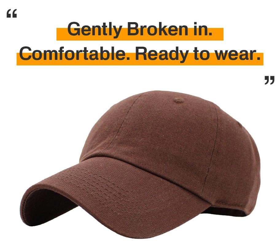 KBETHOS Classic Unisex Cotton Adjustable Low Crown Baseball Cap – Plain Dad Hat - color: Brown