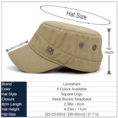 Loneshark Water Resistant Military Hat Quick Dry Cadet Cap Army Flat Top - color: Square-logo-khaki