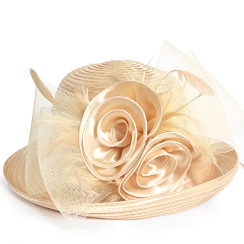 VECRY Womens Tea Party Church Baptism Wedding Derby Dressy Hat - color: Apricot