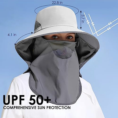 Outdoor Sun Hat Detachable Neck Face Flap UPF 50+UV Protection Visor Fishing Hats with Neck Flap for Men & Women - color: Light Grey