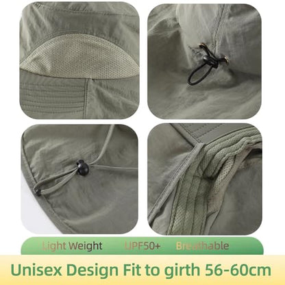 Home Prefer Outdoor UPF50+ Sun Hat Wide Brim Mesh Fishing Hat with Neck Flap - color: Pea Green