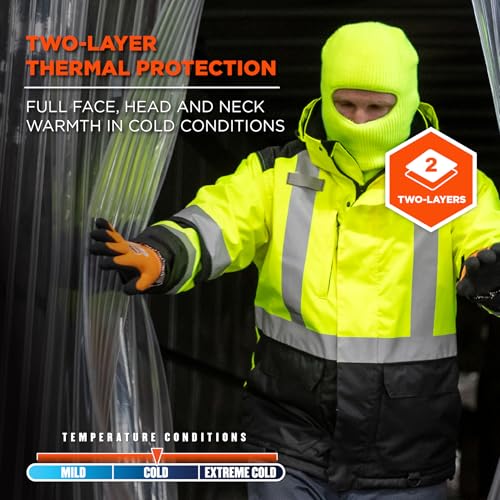 Ergodyne Unisex Adult N-ferno 6829 Freezer Balaclava Face Mask - 2-Layer, Acrylic Rib Knit - color: Lime