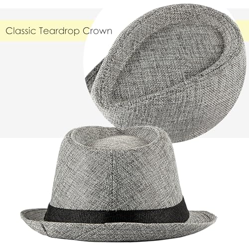 Lisianthus Mens Short Brim Summer Panama Fedora Trilby Sun Hat - color: Grey With Black Band