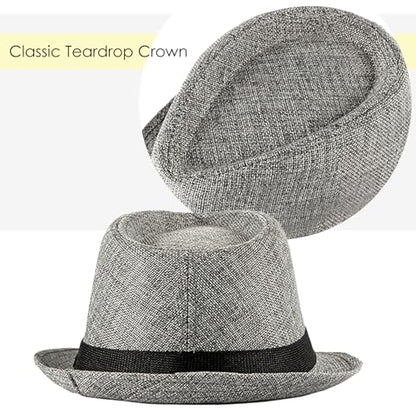 Lisianthus Mens Short Brim Summer Panama Fedora Trilby Sun Hat - color: Grey With Black Band