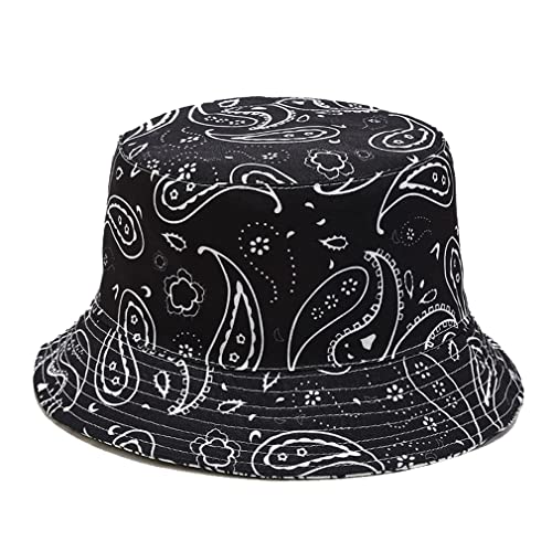 Quanhaigou Bucket Hat for Men Women,Packable Reversible Printed Sun Hats,Fisherman Outdoor Summer Travel Hiking Beach Caps - color: Paisley White Black