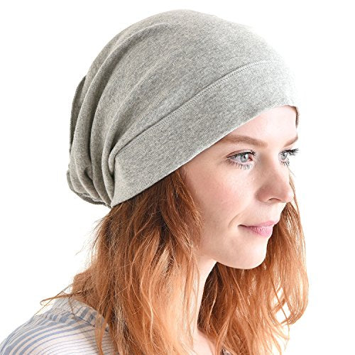 CHARM Mens Slouch Beanie Hat - Womens Organic Cotton Hipster Chemo Slouchy Cap - color: Light Gray