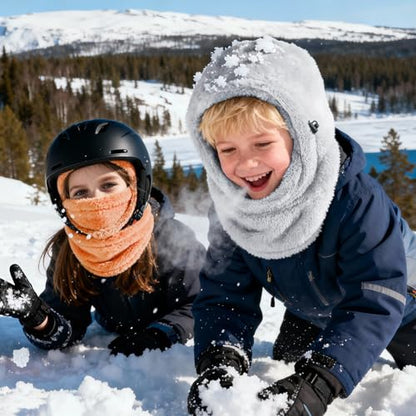 Ski Mask Kids Balaclava, Winter Ski Face Mask Cover, Fleece Hats for Kids - color: Orange